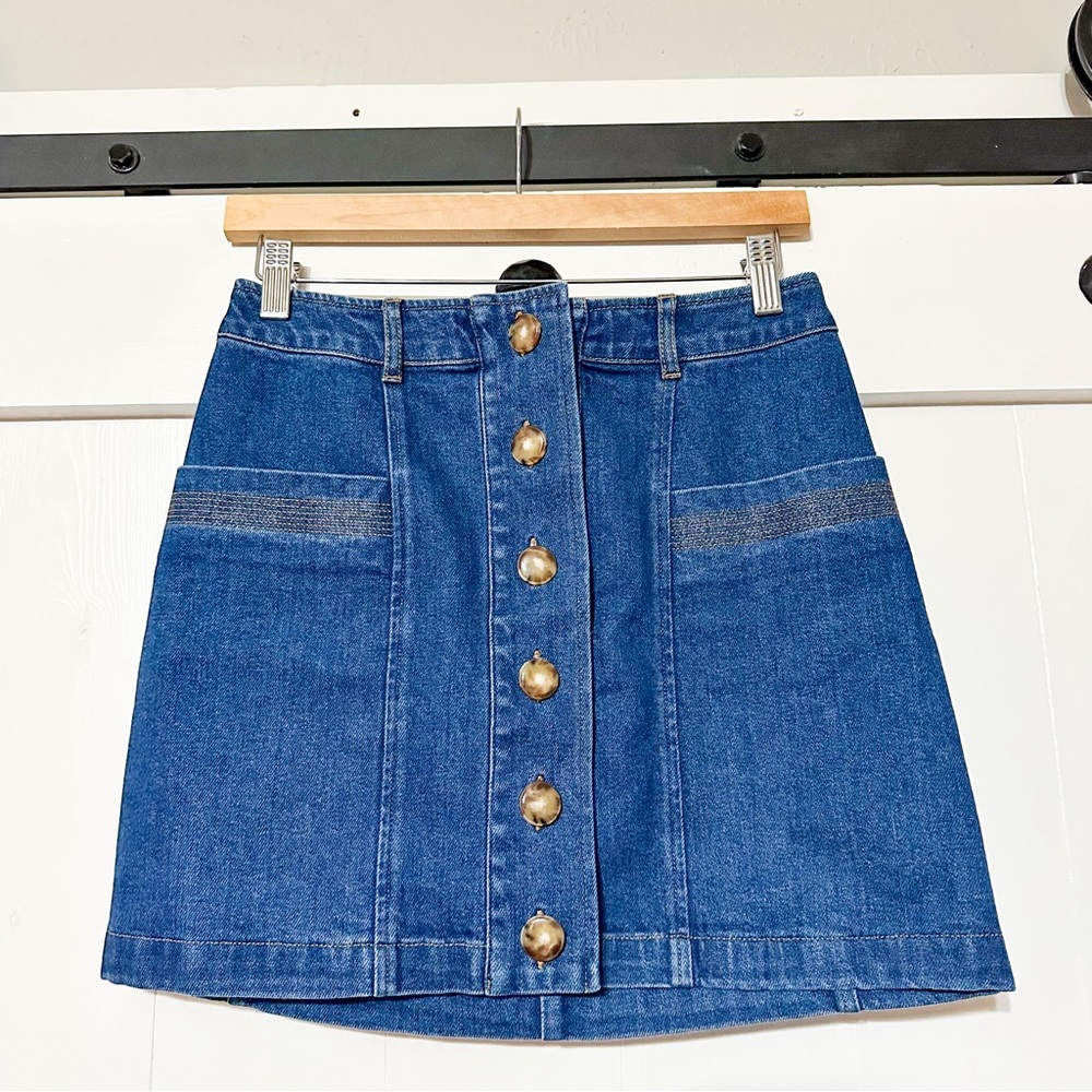 Sezane Alison Mini Skirt Denim Jean Blue Size 36 US 4 - Picture 2 of 7
